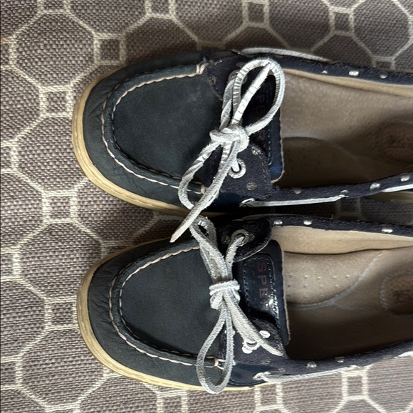 Sperry Dark Blue Boat Shoes with Light Gray Laces - Picture 2 of 13